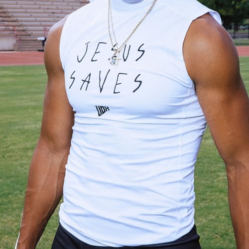 "Jesus Saves Men's Compression Tank Top Sleeveless Sweat-Wicking Christian Workout Shirt Tight Fit