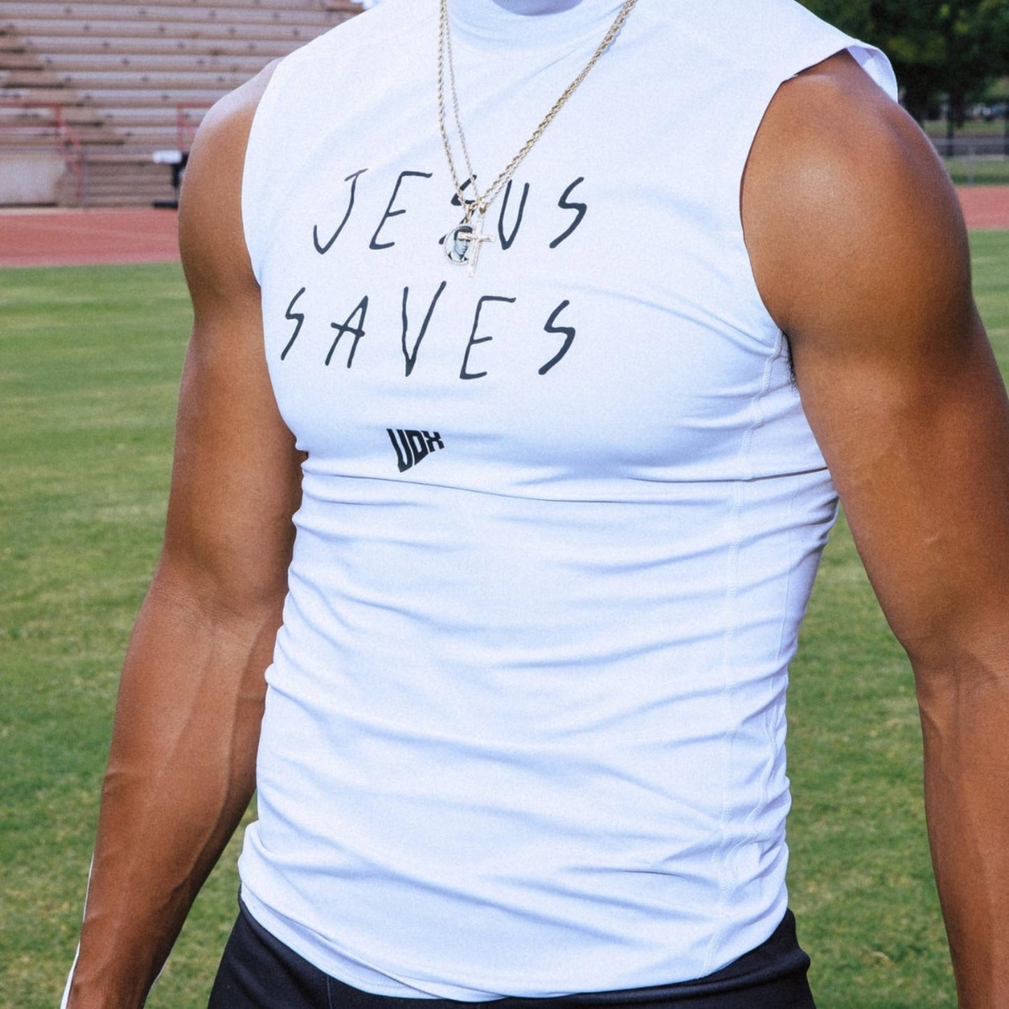 "Jesus Saves Men's Compression Tank Top Sleeveless Sweat-Wicking Christian Workout Shirt Tight Fit